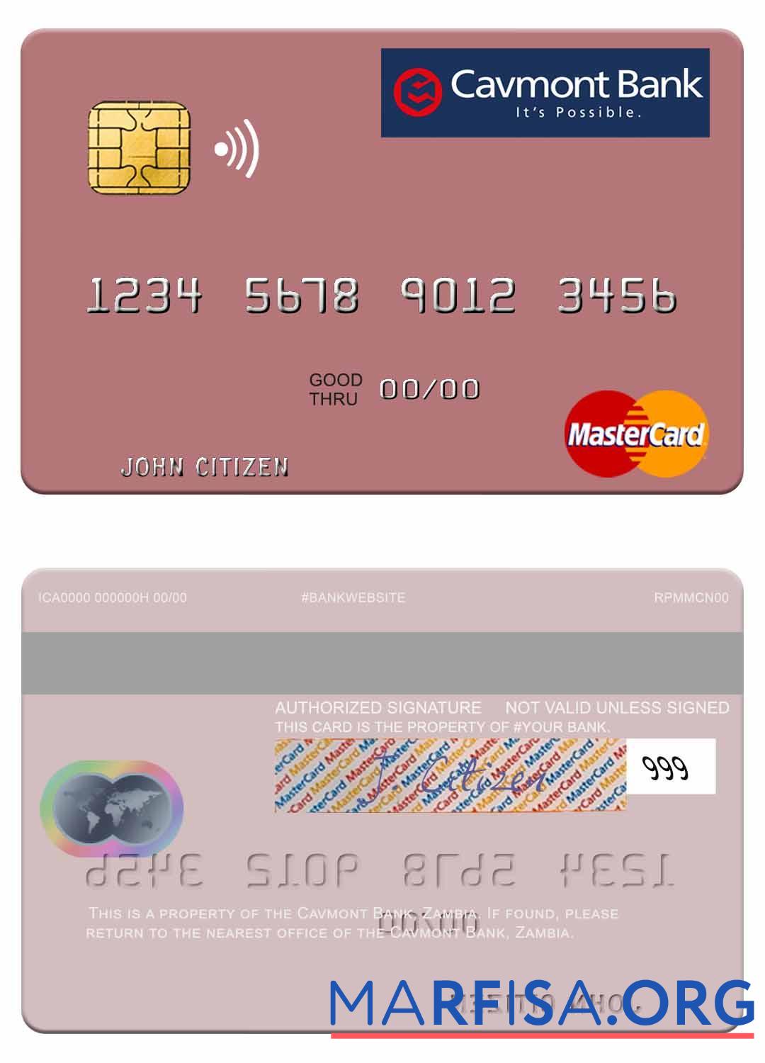 Downloadable Zambia Cavmont Bank mastercard template